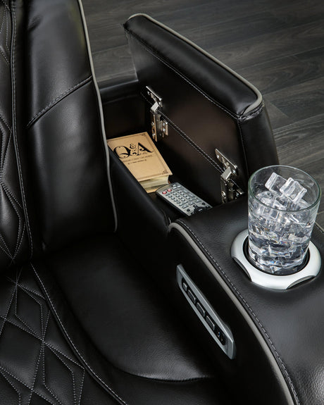 Boyington Black Leather Power Recliner front view wide