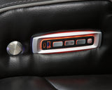 reclining view of Boyington Black Leather Power Recliner recliner