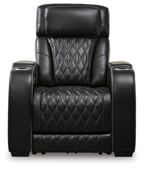 Boyington Black Leather Power Recliner angled front view