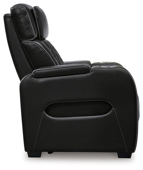 Boyington Black Leather Power Recliner detailed side view