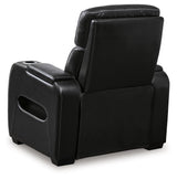 reclining view of Boyington Black Leather Power Recliner recliner