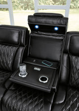 Boyington Black Leather Power Reclining Sofa three seat seating layout