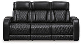 Boyington Black Leather Power Reclining Sofa side view showing recliner