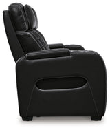 Boyington Black Leather Power Reclining Sofa ambient blue LED lighting