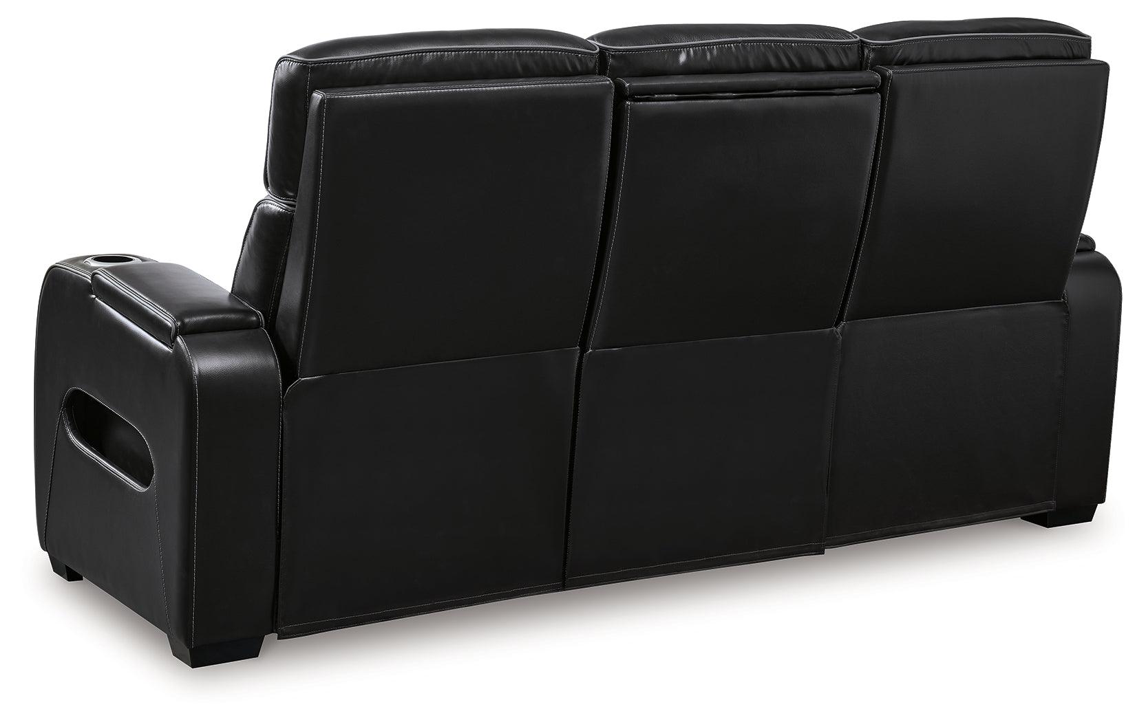 Boyington Black Leather Power Reclining Sofa massage and heat control panel