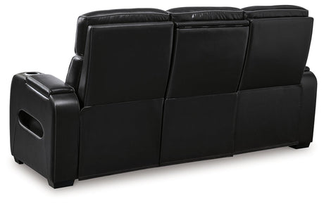 Boyington Black Leather Power Reclining Sofa massage and heat control panel