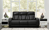 Boyington Black Leather Power Reclining Sofa armrest flip-top storage