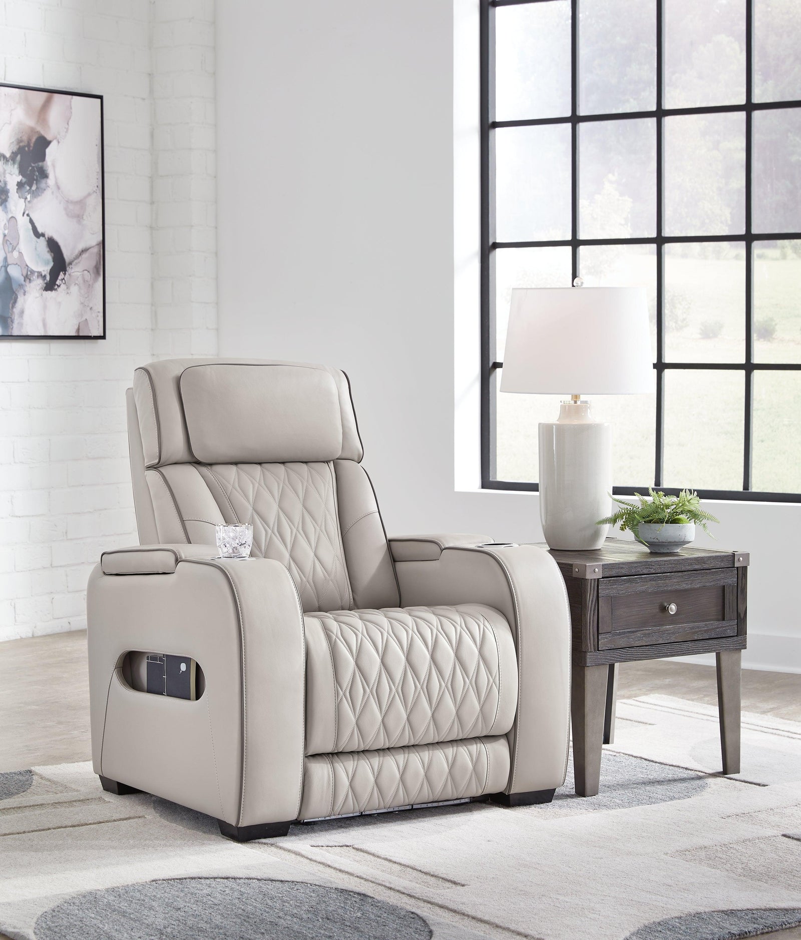 main view of Boyington Gray Leather Power Recliner recliner
