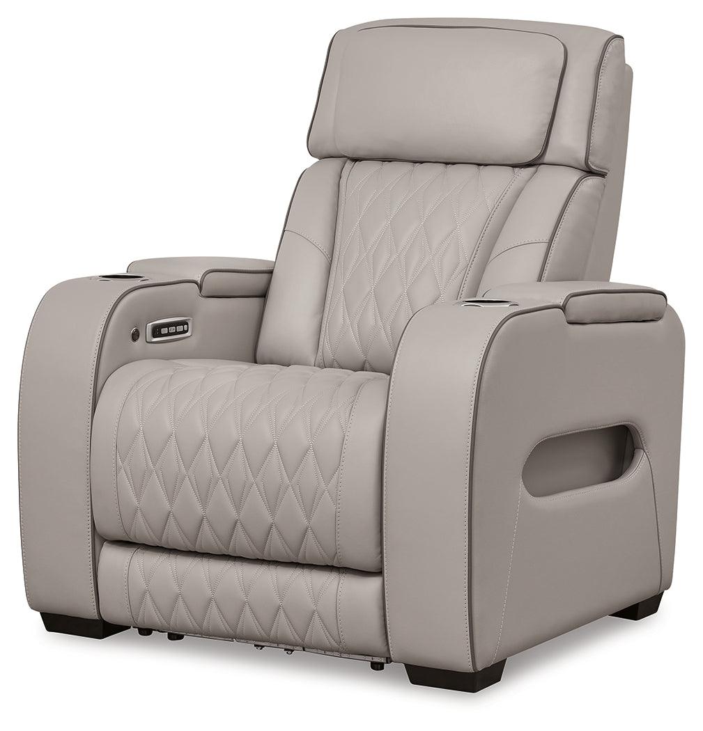 Boyington Gray Leather Power Recliner side profile