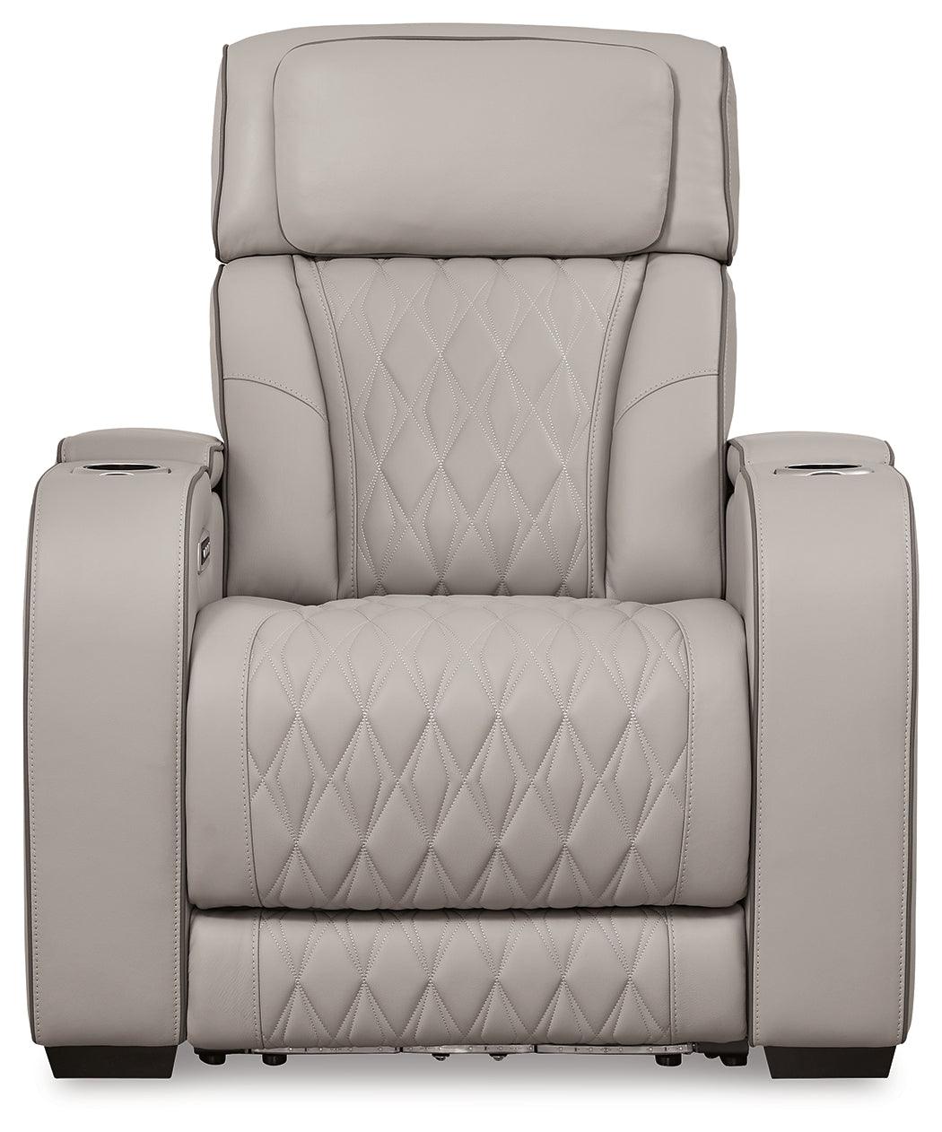 Boyington Gray Leather Power Recliner front angle