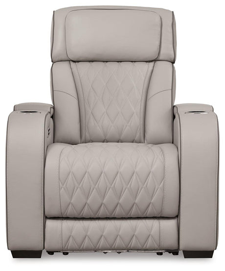 Boyington Gray Leather Power Recliner front angle