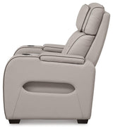 Boyington Gray Leather Power Recliner side angle