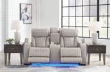 Detail of power recliner controls on Boyington loveseat