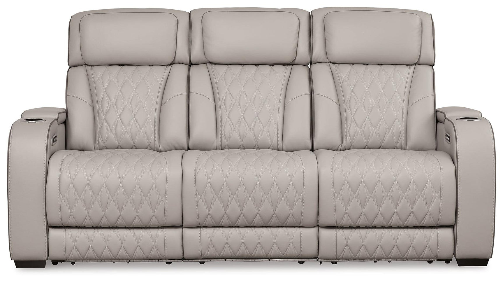 Boyington gray leather sofa with USB charging ports