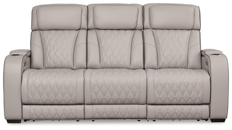 Boyington gray leather sofa with USB charging ports