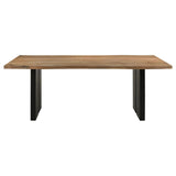 Close-up of acacia wood grain and live edge on Bradshaw dining table