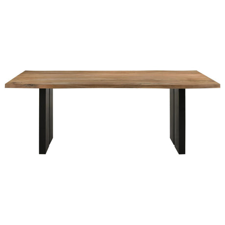 Close-up of acacia wood grain and live edge on Bradshaw dining table