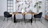 Full view of Bradshaw live edge rectangular dining table in showroom