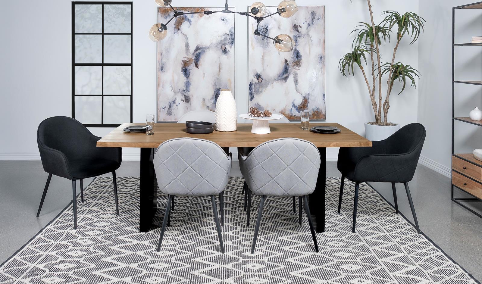 Full view of Bradshaw live edge rectangular dining table in showroom