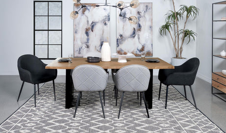 Full view of Bradshaw live edge rectangular dining table in showroom