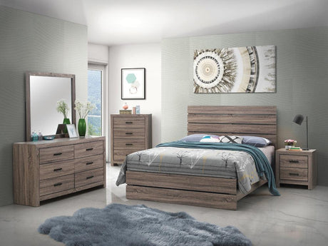 front view of Brantford Barrel Oak Panel Bedroom Set bed