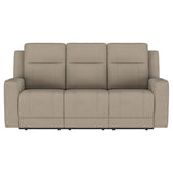 Side view of Brentwood reclining sofa showing tufted upholstery