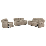 Brentwood loveseat with center console in taupe faux leather