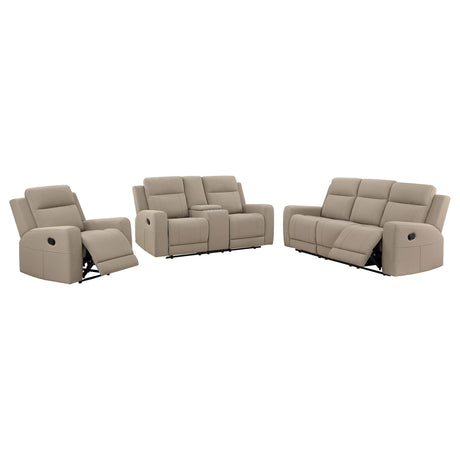 Brentwood loveseat with center console in taupe faux leather