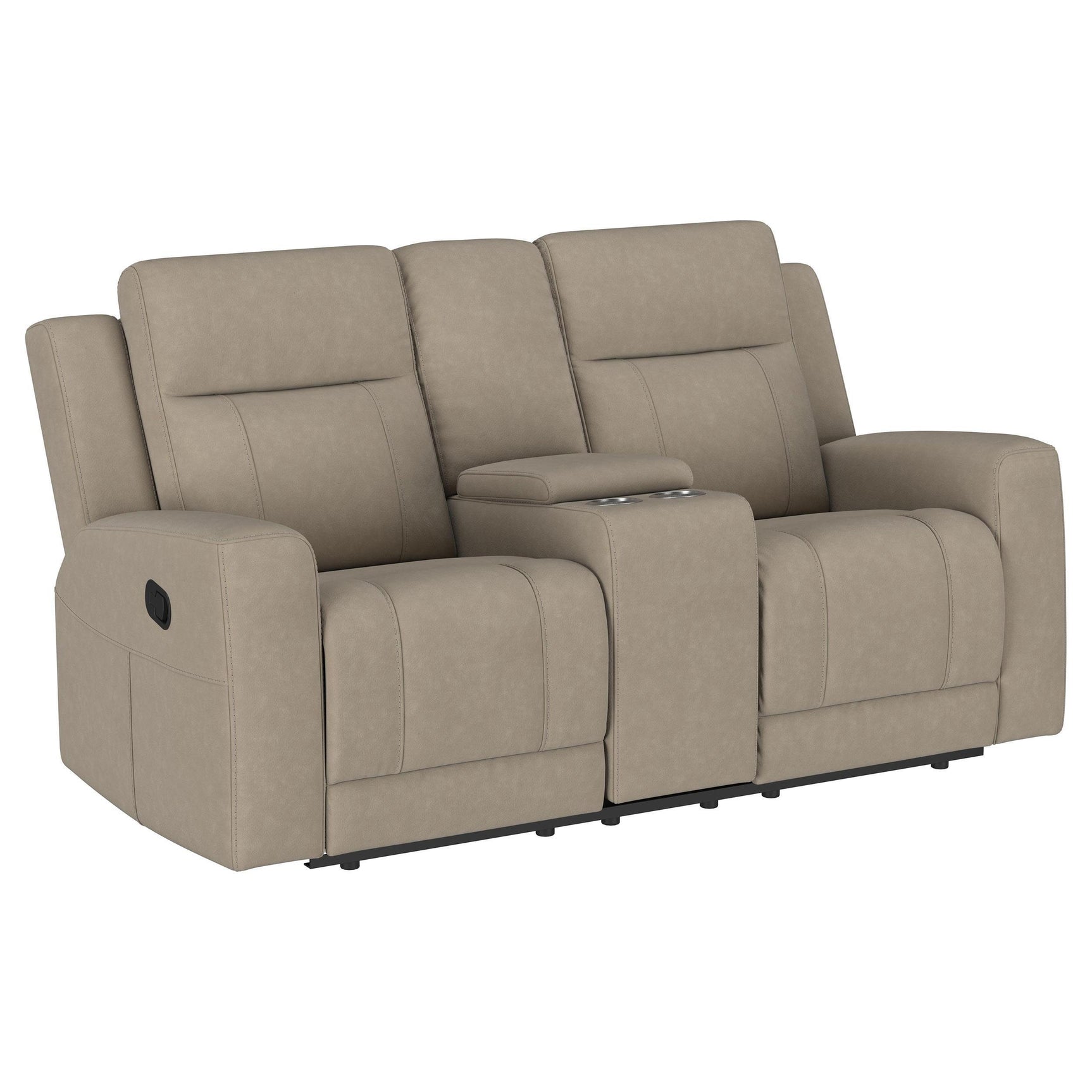 Brentwood reclining sofa feet up position in taupe