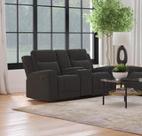 Side view of Brentwood reclining loveseat with console