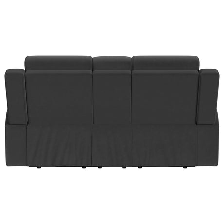 Top angle of Brentwood black reclining loveseat