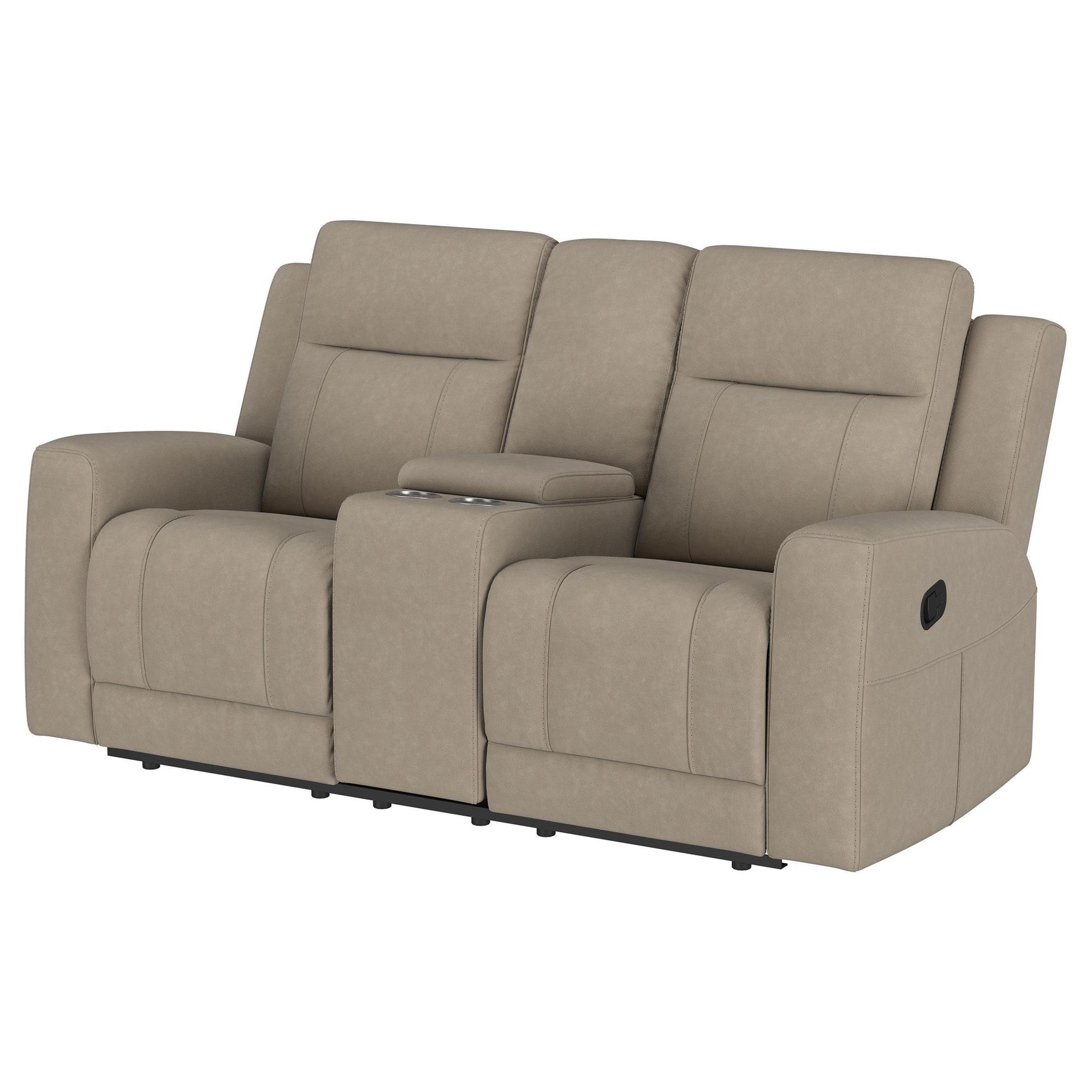 Reclined position of Brentwood taupe loveseat