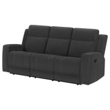 Brentwood black sofa with manual recliners extended