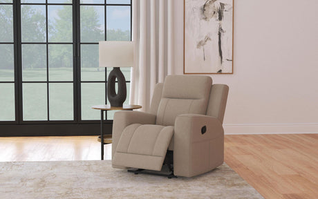 Modern Brentwood taupe leatherette rocker recliner chair angled