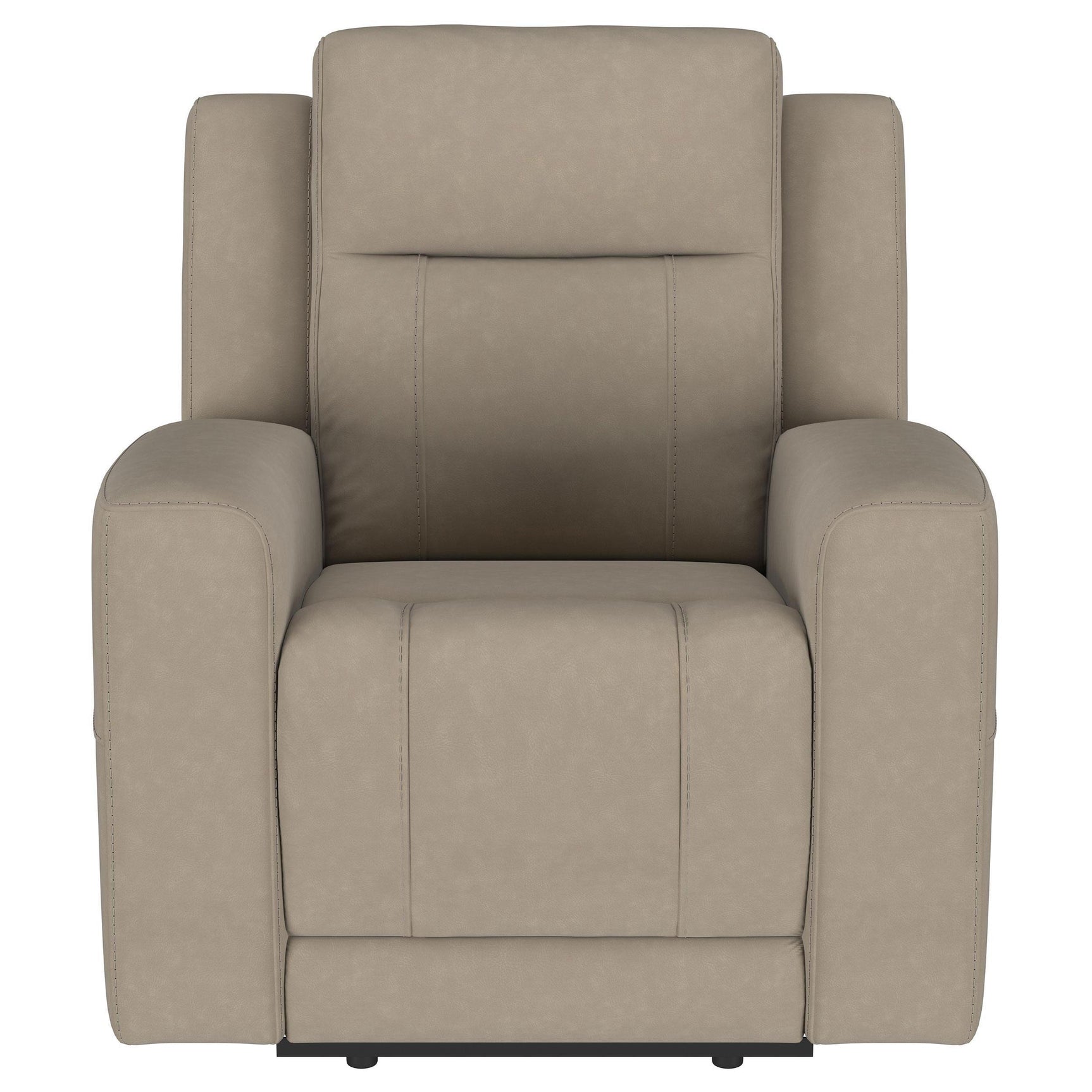 Side angle of Brentwood taupe upholstered rocker recliner