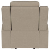 Taupe leatherette upholstery texture of Brentwood recliner