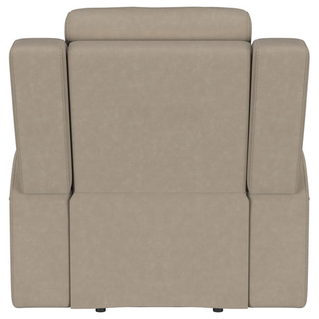 Taupe leatherette upholstery texture of Brentwood recliner