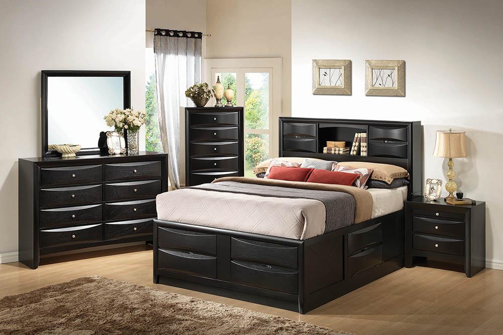 Bedroom view of Briana Black Platform Storage Bedroom Set bed
