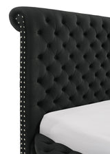 Brigitte Black Modern Solid Wood Velvet Upholstered Tufted Storage King Bed - Ella Furniture