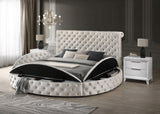 Brigitte Ivory Modern Solid Wood Velvet Upholstered Tufted Storage Queen Bed - Ella Furniture