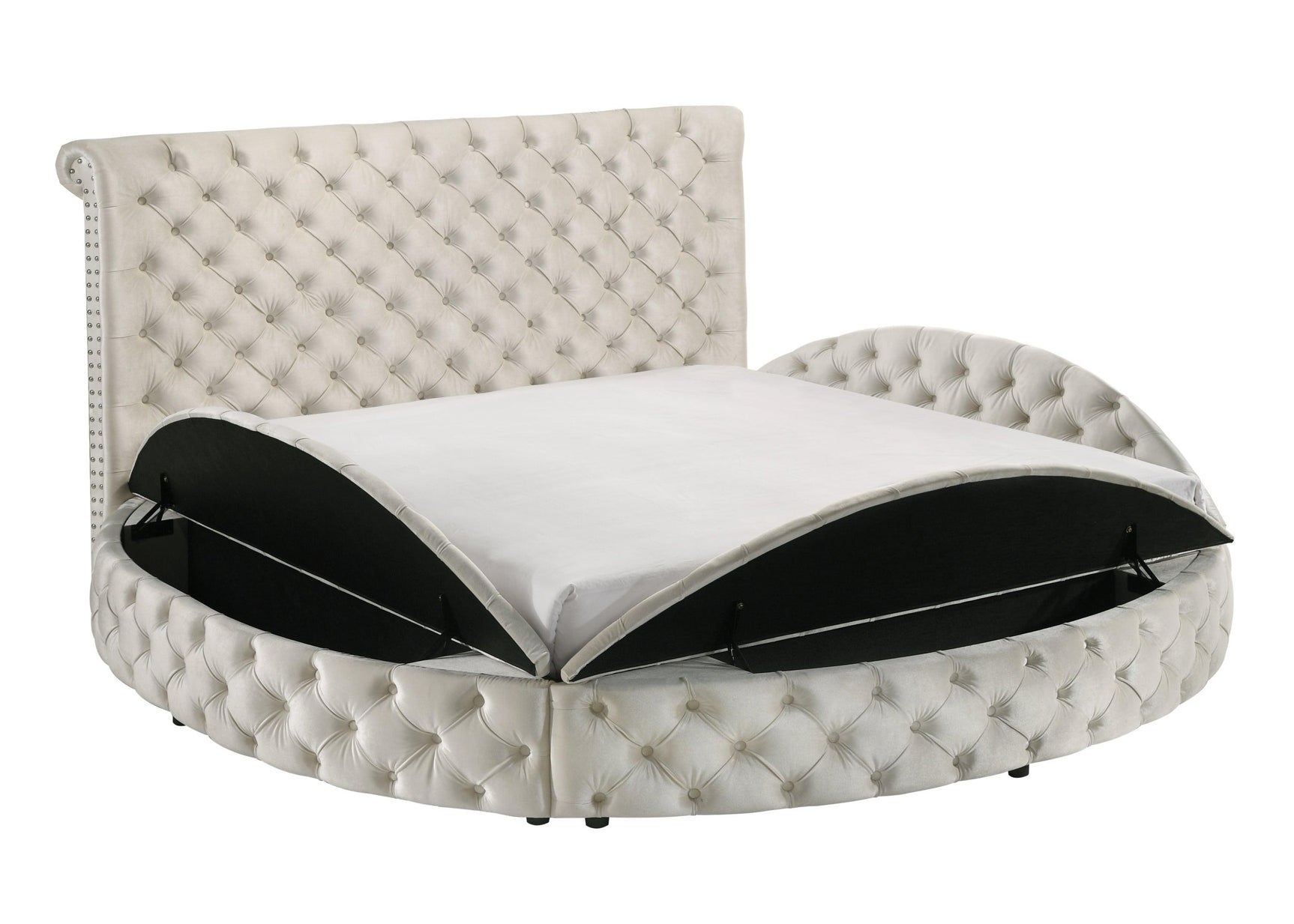 Brigitte Ivory Modern Solid Wood Velvet Upholstered Tufted Storage Queen Bed - Ella Furniture