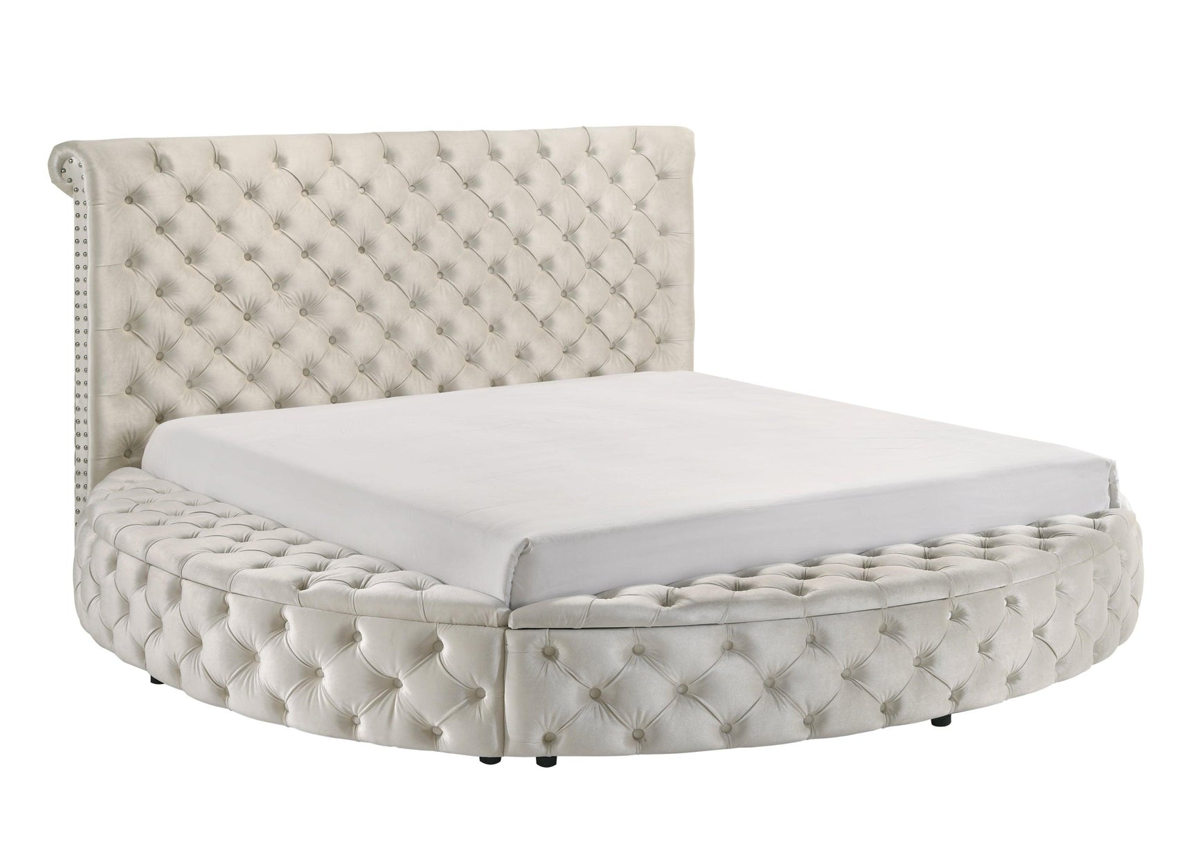 Brigitte Ivory Modern Solid Wood Velvet Upholstered Tufted Storage Queen Bed - Ella Furniture