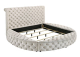 Brigitte Ivory Modern Solid Wood Velvet Upholstered Tufted Storage Queen Bed - Ella Furniture