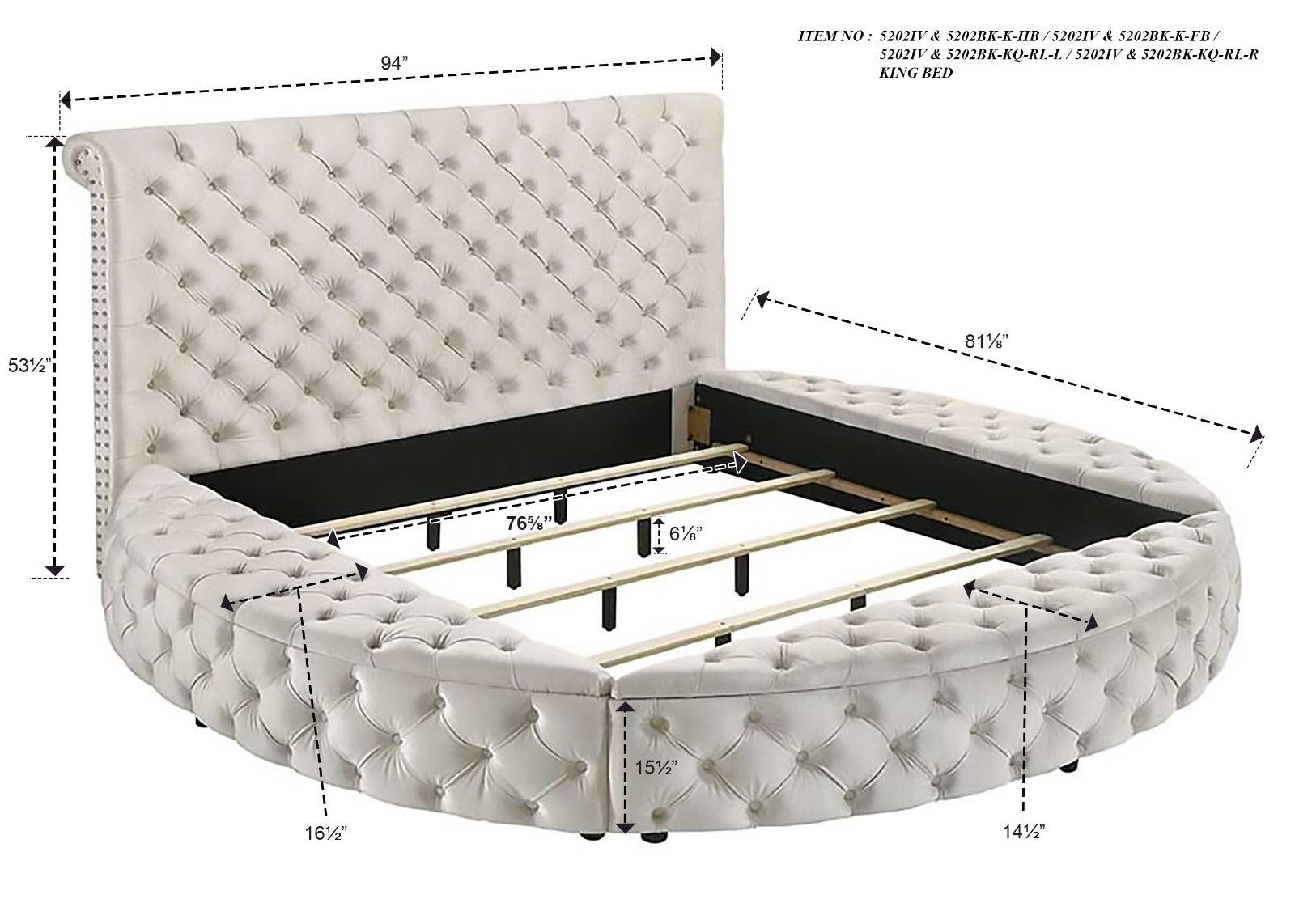 Brigitte Ivory Modern Solid Wood Velvet Upholstered Tufted Storage Queen Bed - Ella Furniture
