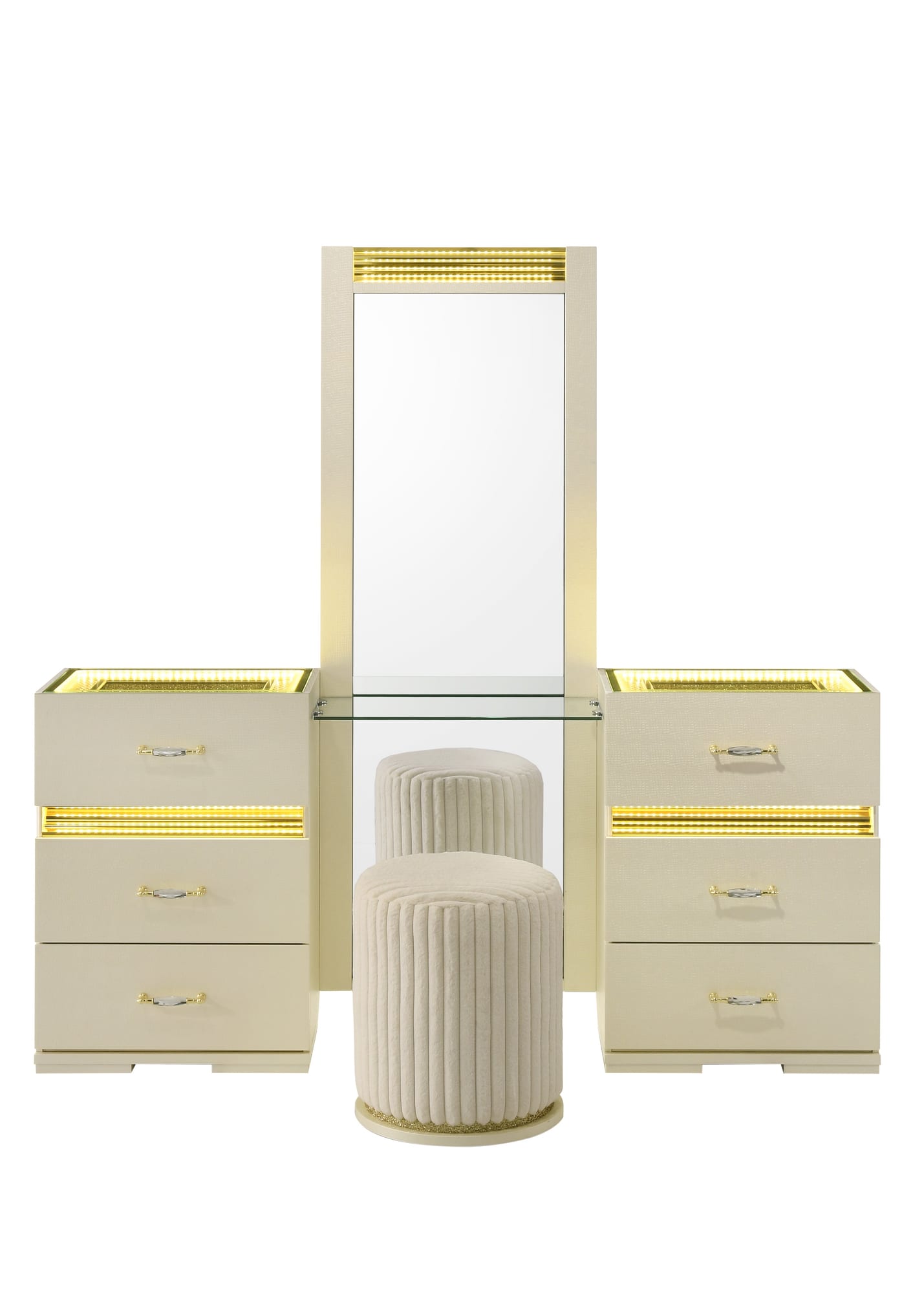 Brillia Ivory Faux-Crocodile Bedroom Set with Integrated LED Lighting and Crystal Hardware view 8