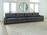 Brindley Pier Fog Leather 4-Piece Sectional from Decor Furniture