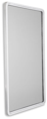 Close-up of white metal frame and beveled glass