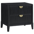 Brookmead Black 2-Drawer Nightstand front view showing fluted black drawers