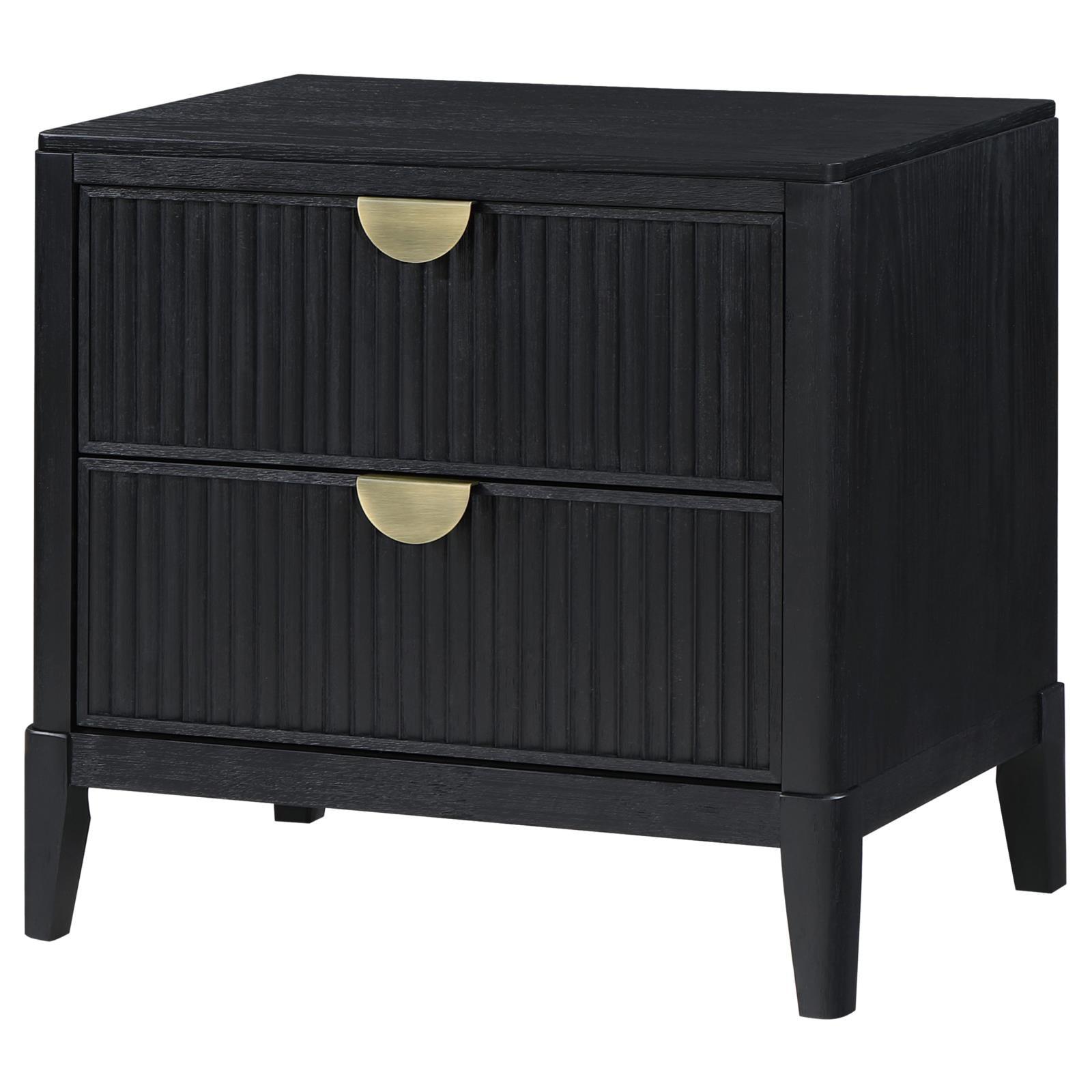 Brookmead nightstand showing wire-brushed black finish texture