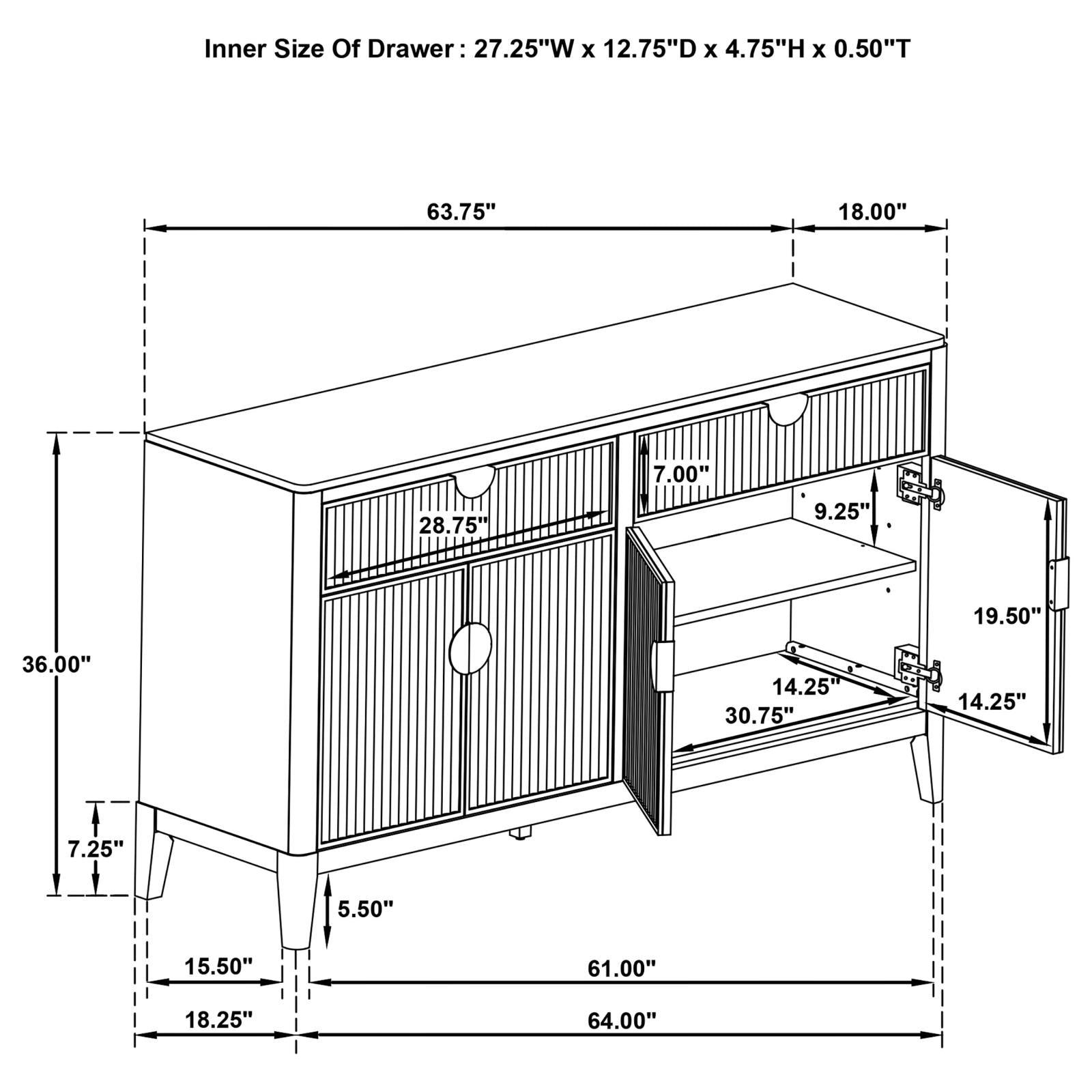 Top view showing sideboard surface finish